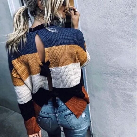 Idem ditto Striped Open Tie Back Sweater Size S/M - Picture 3 of 9